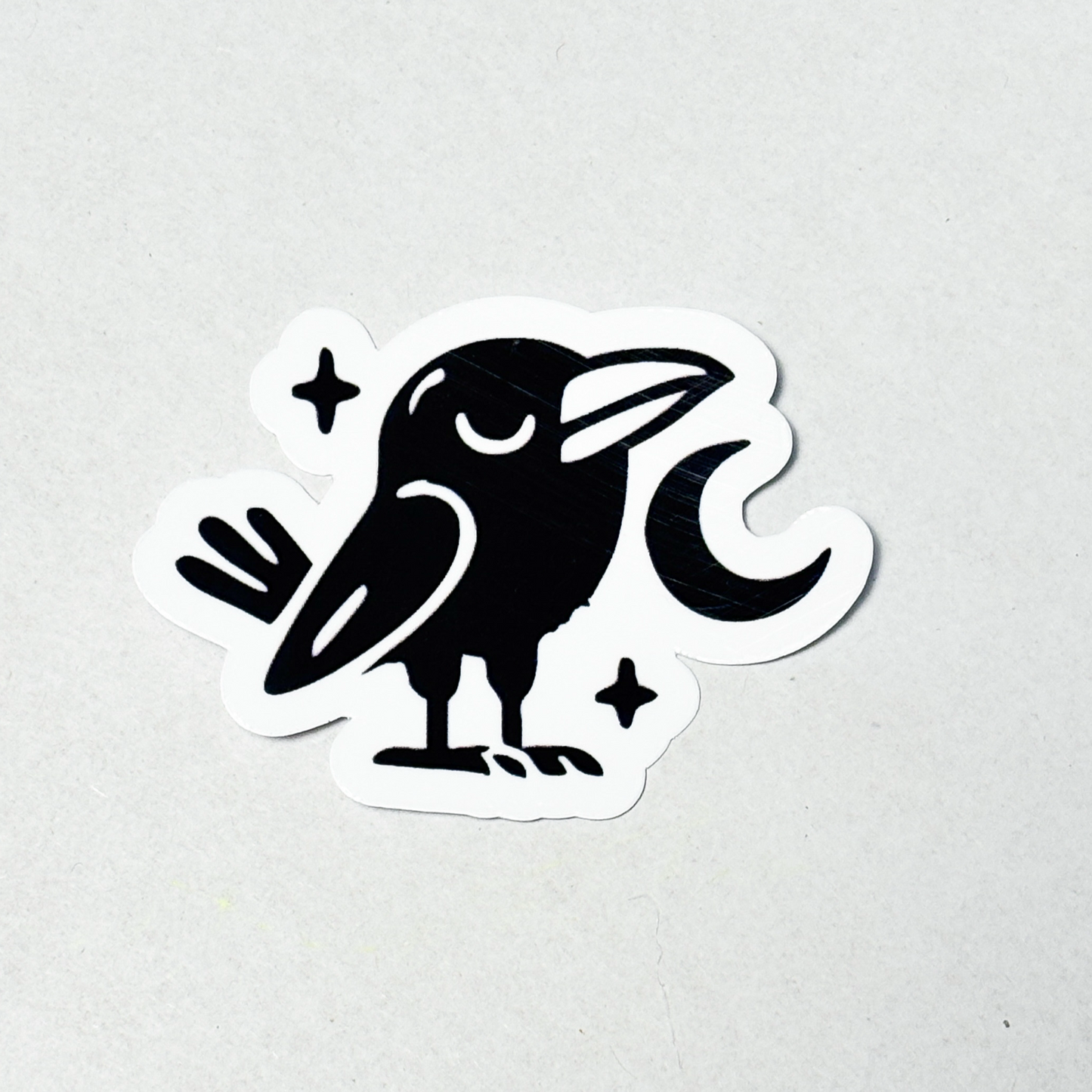Raven and Moon Vinyl Sticker – Black & White Spirit Bird Decal