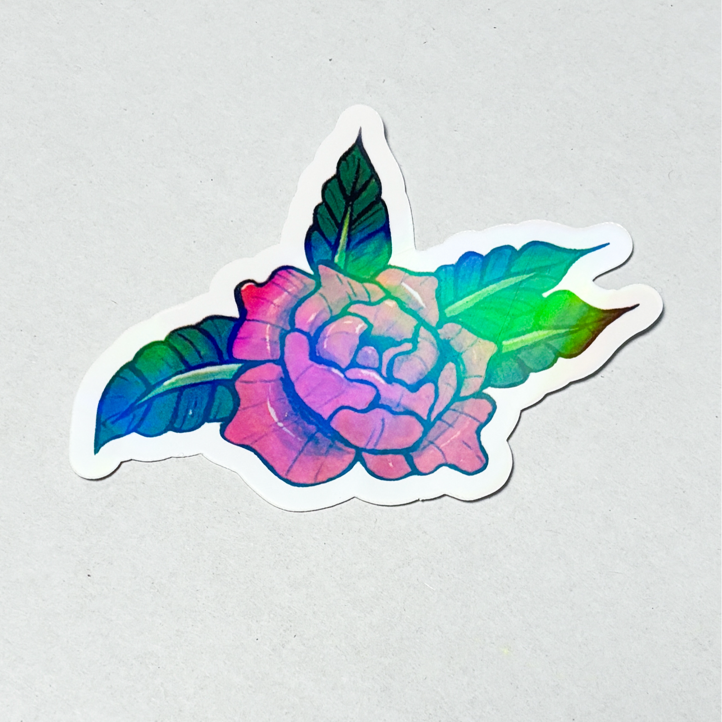 Traditional Rose Holographic Sticker – holographic Tattoo Style Floral Decal