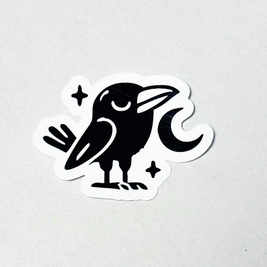 Raven and Moon Vinyl Sticker – Black & White Spirit Bird Decal