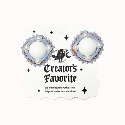 Handmade Purple Beaded Resin & Pearl Earrings – Sheep Leather Backing