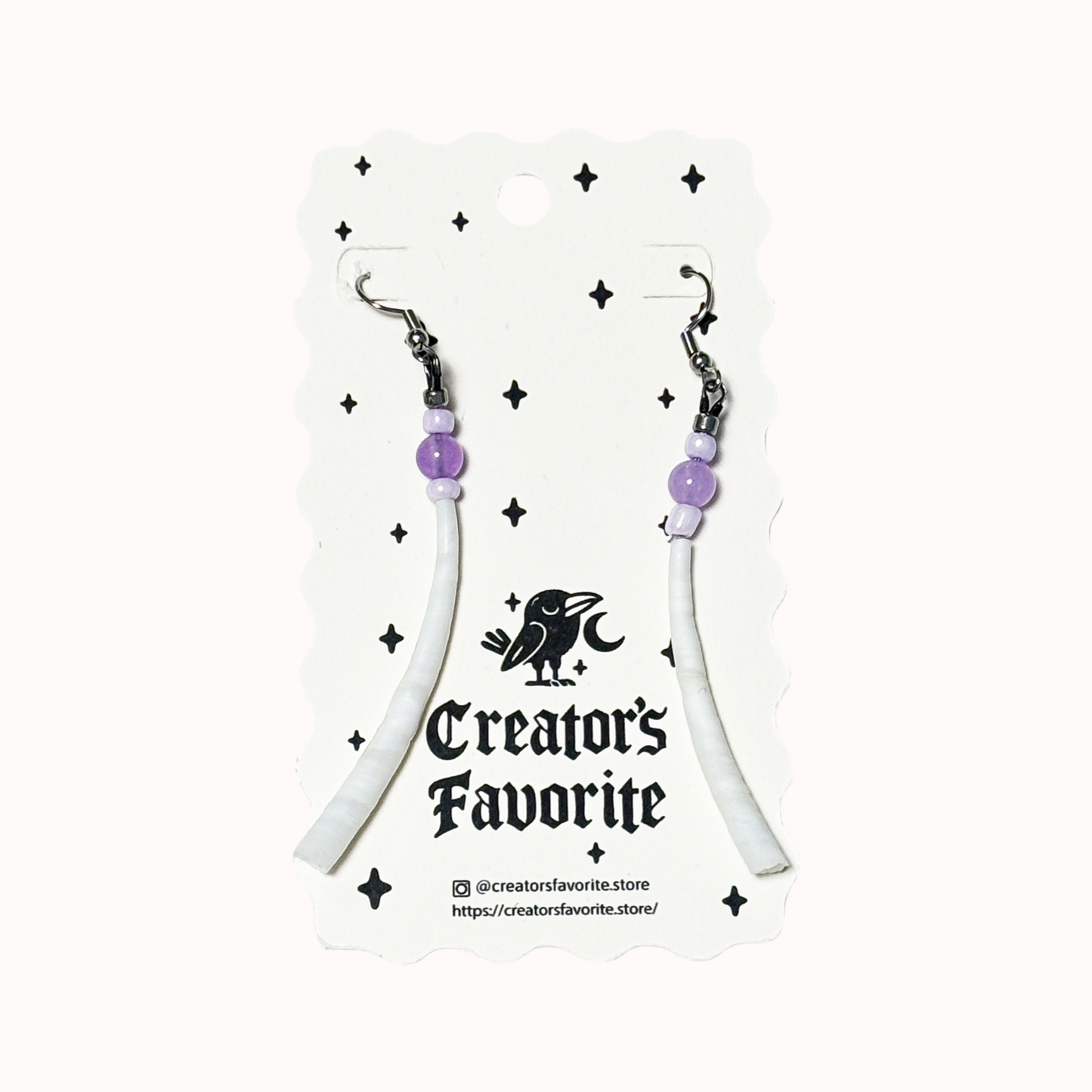 Handmade Dentalium Shell Earrings – Soft Purple Beaded Dangles